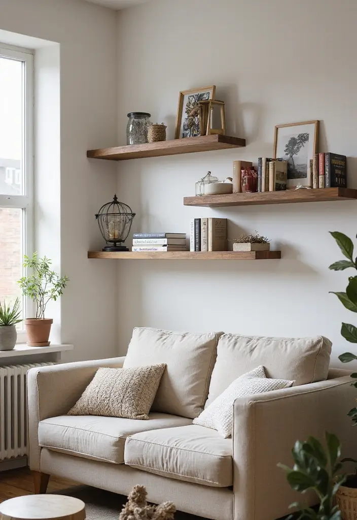 27 Chalet Living Room Ideas That Feel Cozy and Mountain Inspired - 11. Wall-Mounted Shelves