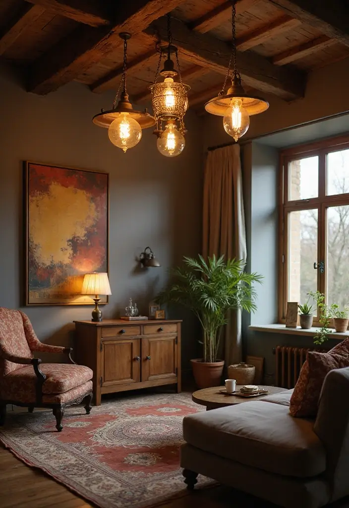 27 Chalet Living Room Ideas That Feel Cozy and Mountain Inspired - 15. Creative Lighting Fixtures