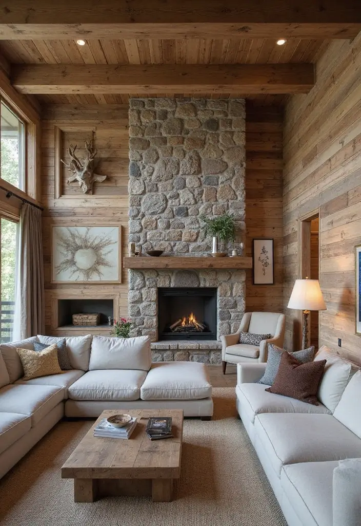 27 Chalet Living Room Ideas That Feel Cozy and Mountain Inspired - 17. Textured Wall Treatments