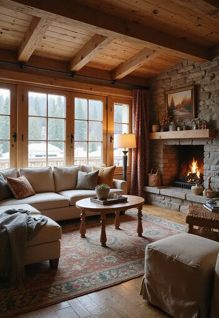 27 Chalet Living Room Ideas That Feel Cozy and Mountain Inspired - 23. Seasonal Decor Changes