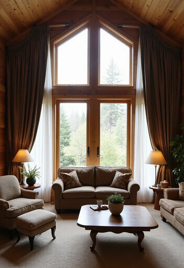 27 Chalet Living Room Ideas That Feel Cozy and Mountain Inspired - 27. Elegant Window Treatments