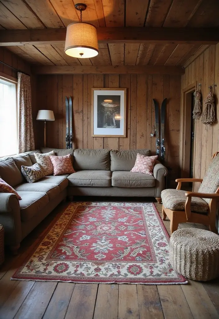27 Chalet Living Room Ideas That Feel Cozy and Mountain Inspired - 8. Vintage Decor Accents
