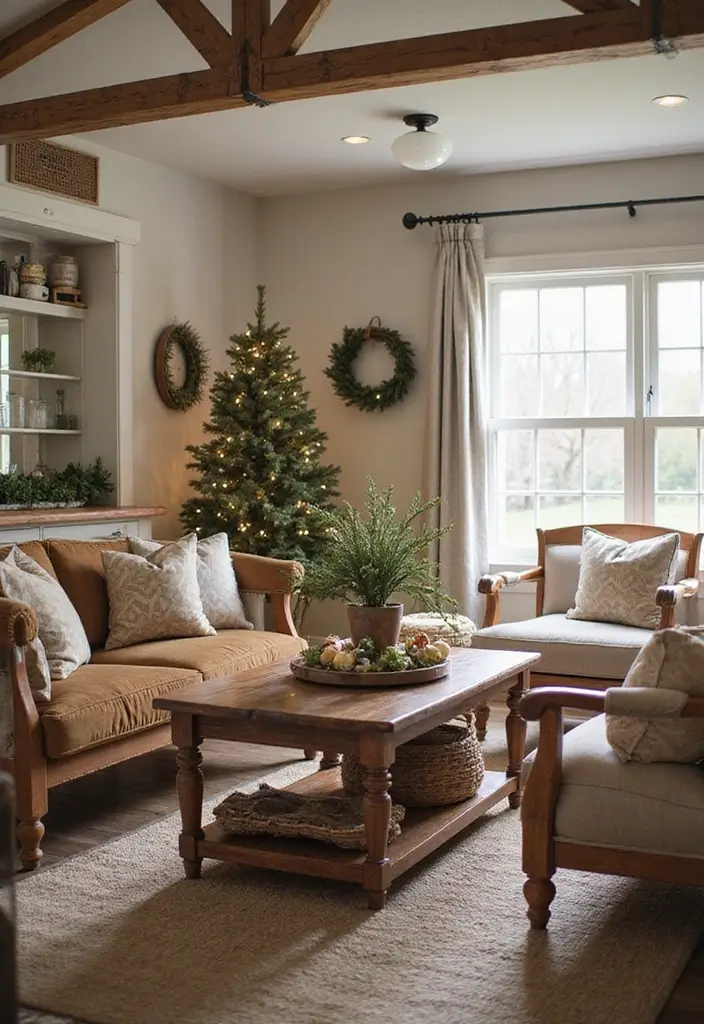 27 Christmas Decorated Living Room Ideas That Feel Magical - 10. Farmhouse Style Festivities