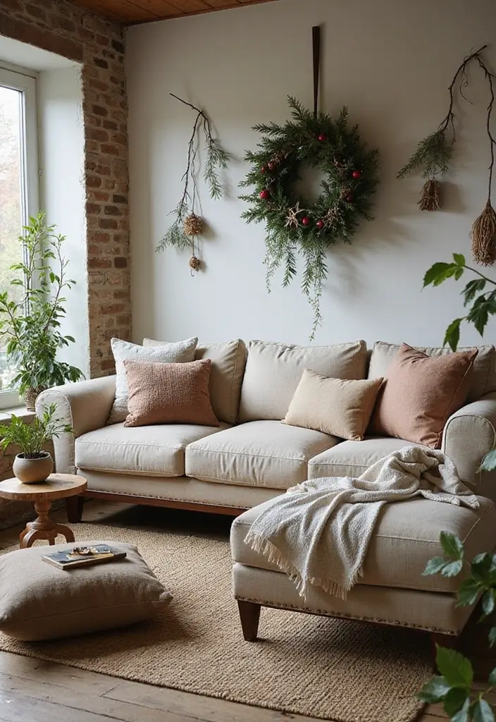 27 Christmas Decorated Living Room Ideas That Feel Magical - 11. Nature-Inspired Decor