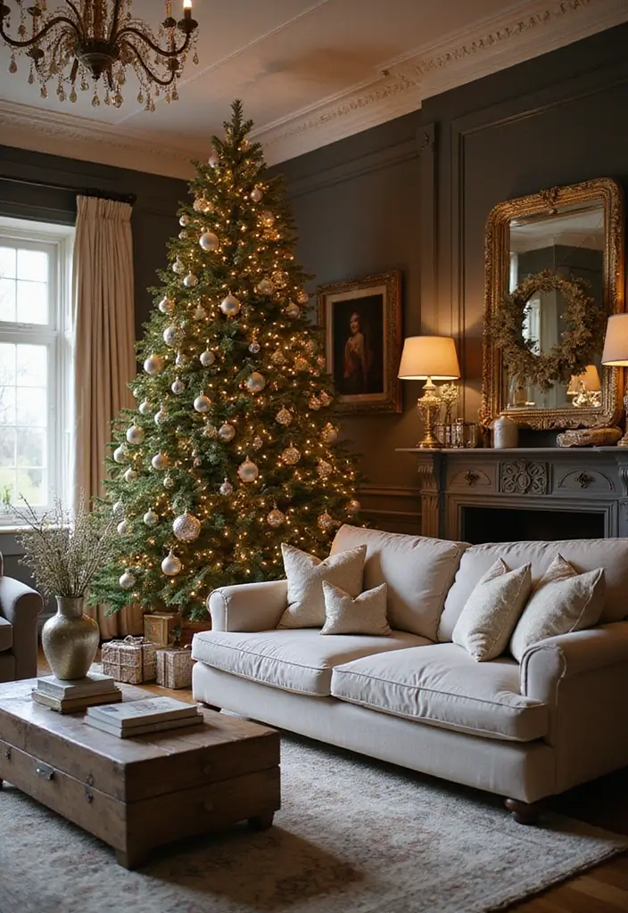 27 Christmas Decorated Living Room Ideas That Feel Magical - 12. Glitter and Glam