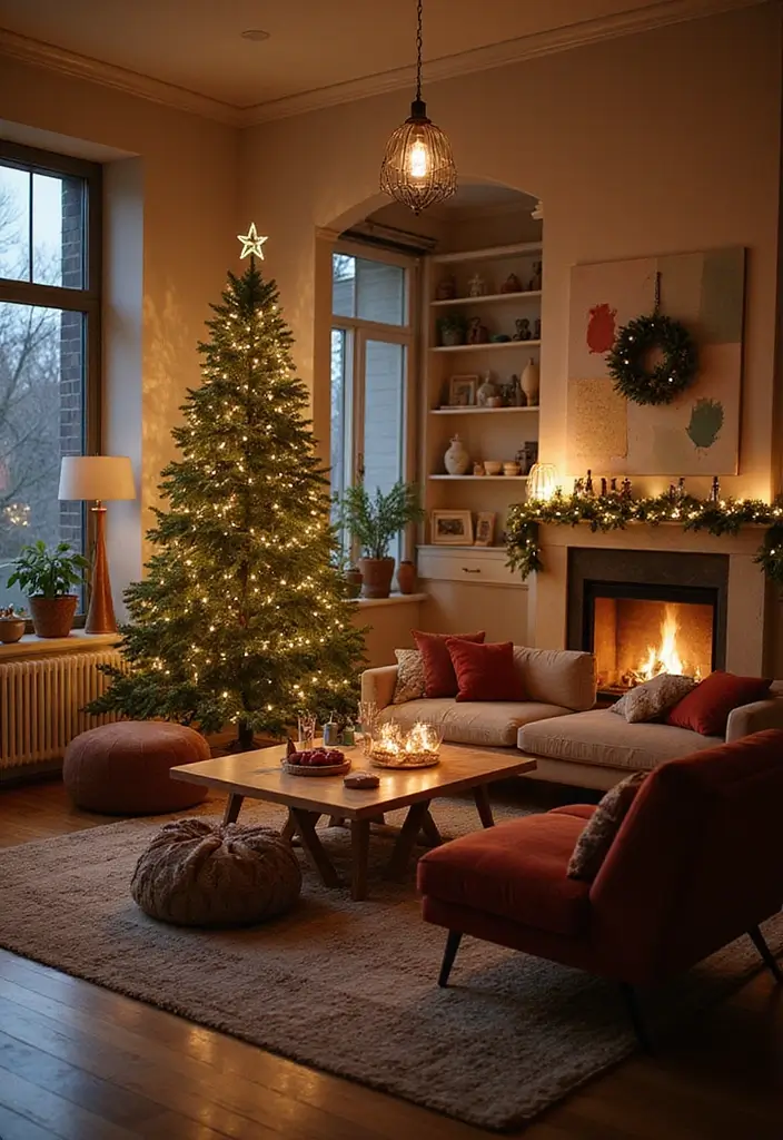 27 Christmas Decorated Living Room Ideas That Feel Magical - 14. Smart Tech Integrations
