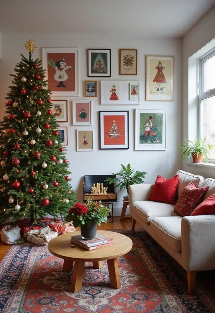 27 Christmas Decorated Living Room Ideas That Feel Magical - 15. Artistic Flair