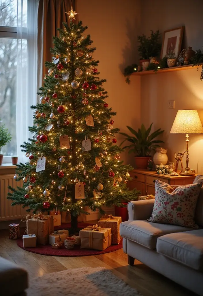 27 Christmas Decorated Living Room Ideas That Feel Magical - 21. Interactive Advent Calendar Tree