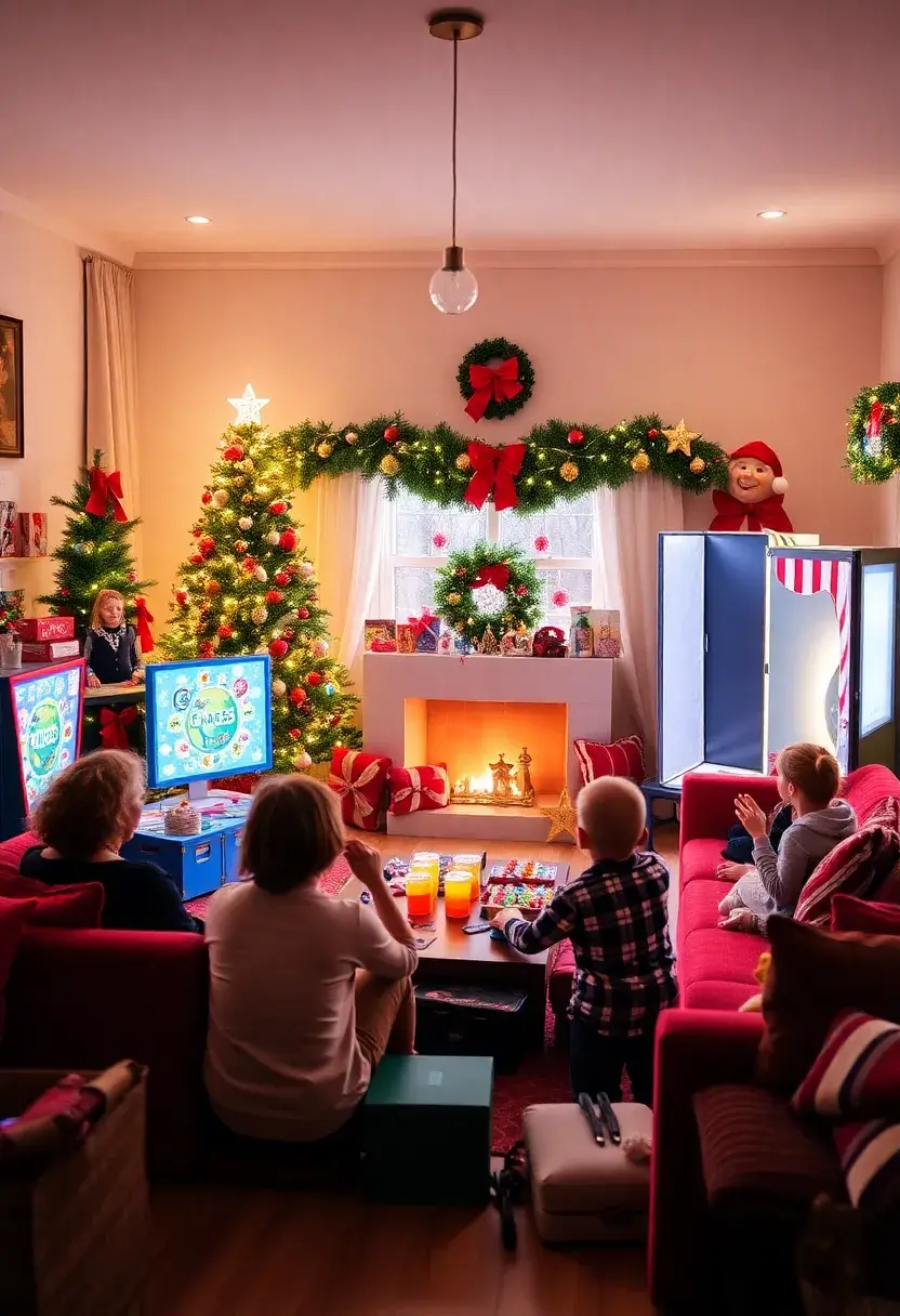 27 Christmas Decorated Living Room Ideas That Feel Magical - 27. Interactive Games and Activities