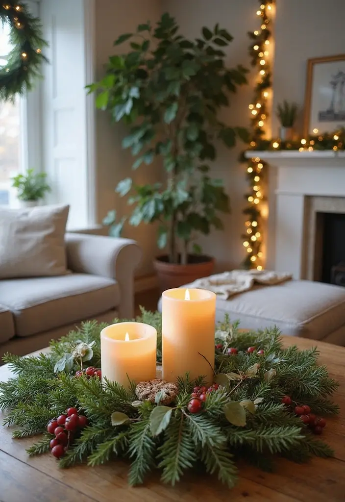 27 Christmas Decorated Living Room Ideas That Feel Magical - 4. Festive Greenery Accents