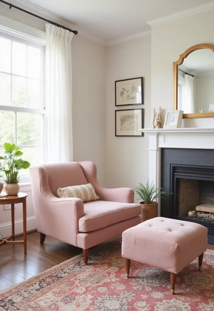 27 Dusty Rose Living Room Ideas That Add Warm Softness - 11. Dusty Rose Furniture Accents