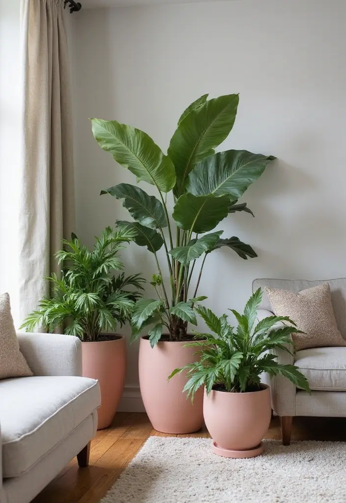 27 Dusty Rose Living Room Ideas That Add Warm Softness - 12. Dusty Rose Planters