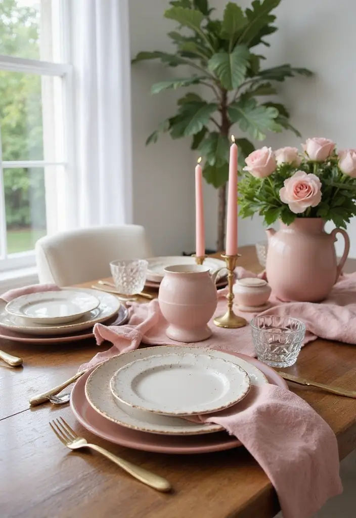 27 Dusty Rose Living Room Ideas That Add Warm Softness - 16. Dusty Rose Table Settings