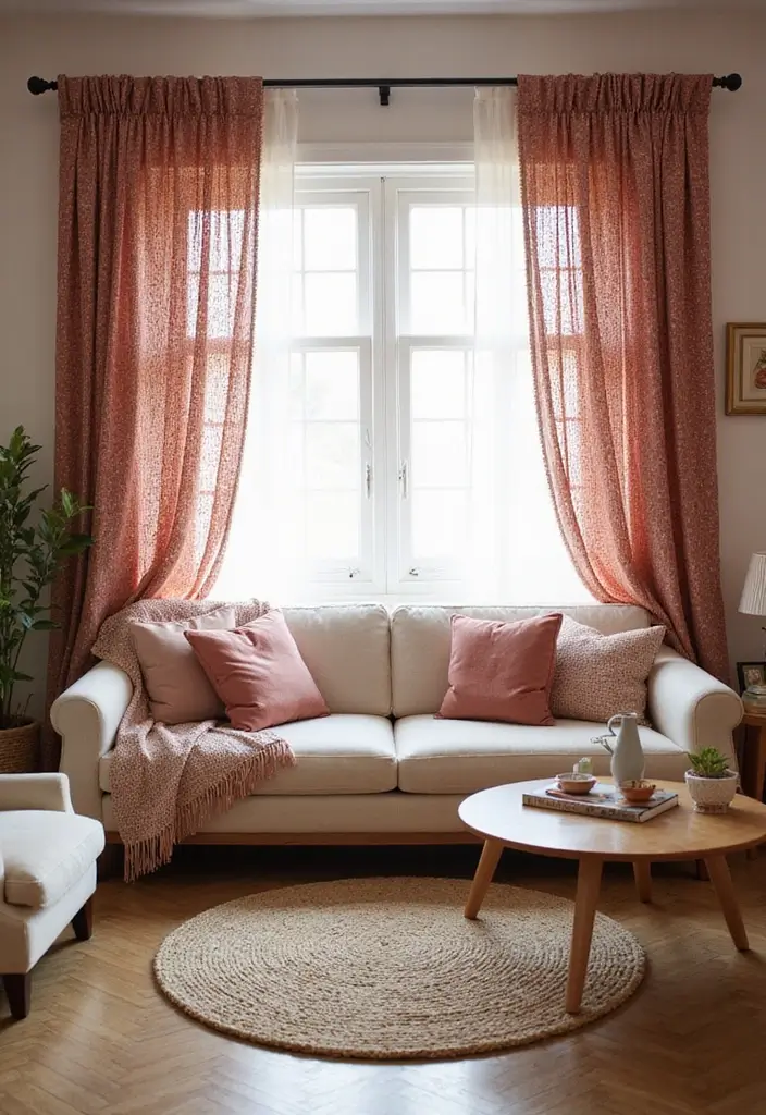 27 Dusty Rose Living Room Ideas That Add Warm Softness - 18. Dusty Rose Beaded Curtains