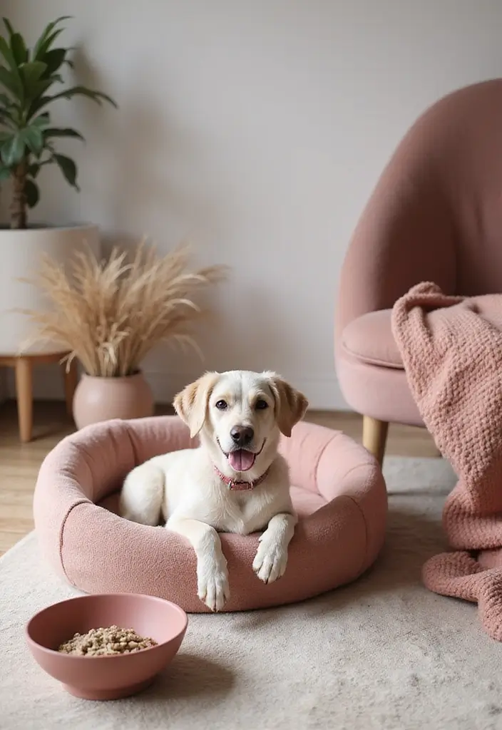 27 Dusty Rose Living Room Ideas That Add Warm Softness - 19. Dusty Rose Pet Accessories