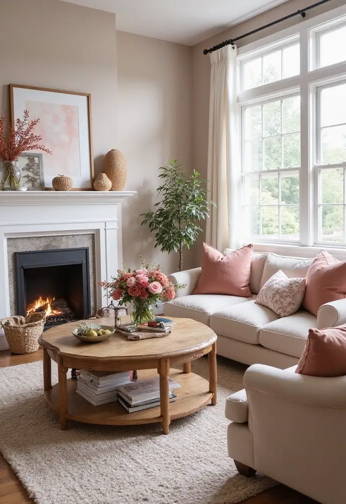 27 Dusty Rose Living Room Ideas That Add Warm Softness - 21. Dusty Rose Seasonal Decor