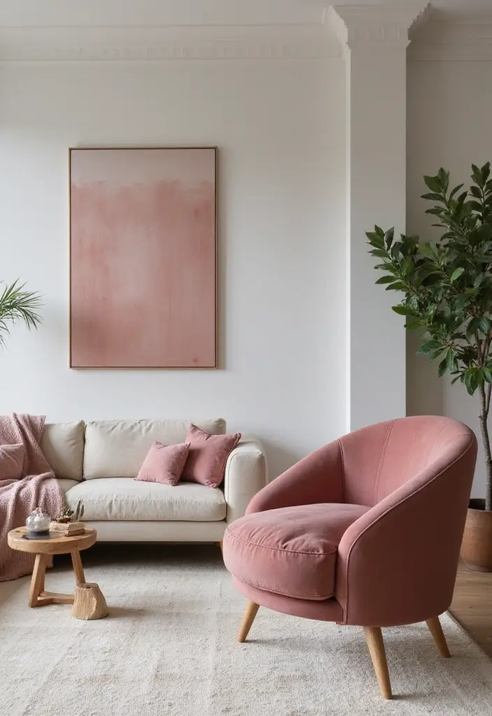 27 Dusty Rose Living Room Ideas That Add Warm Softness - 23. Dusty Rose Feature Pieces