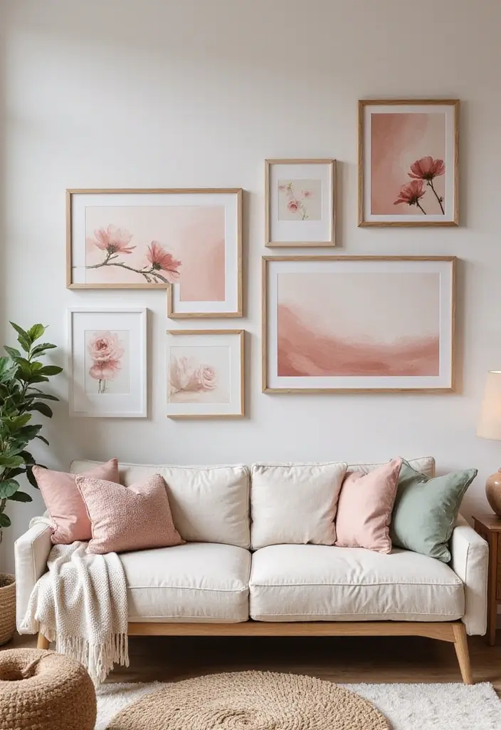 27 Dusty Rose Living Room Ideas That Add Warm Softness - 6. Dusty Rose Artwork