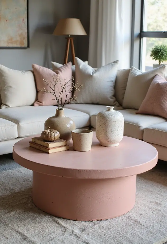 27 Dusty Rose Living Room Ideas That Add Warm Softness - 8. Dusty Rose Coffee Table