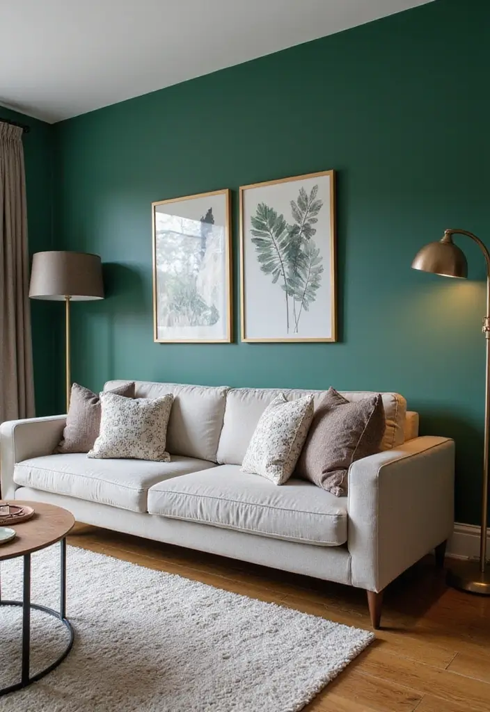 27 Emerald Green and Gold Living Room Ideas That Feel Rich and Luxurious - 1. Emerald Accent Wall