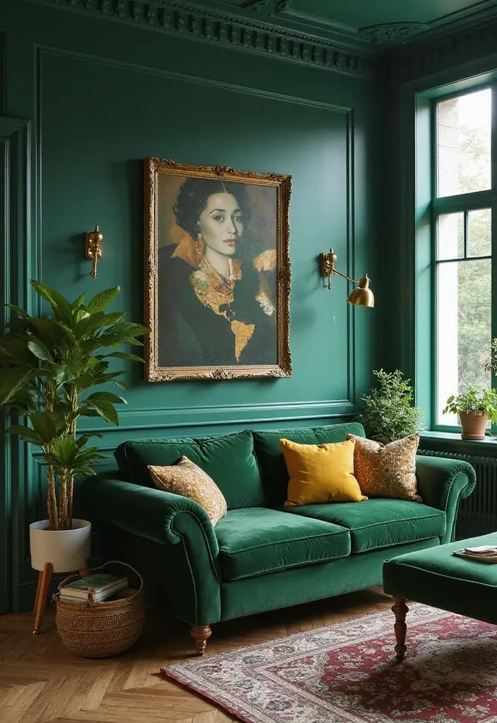 27 Emerald Green and Gold Living Room Ideas That Feel Rich and Luxurious - 10. Vintage Accessories
