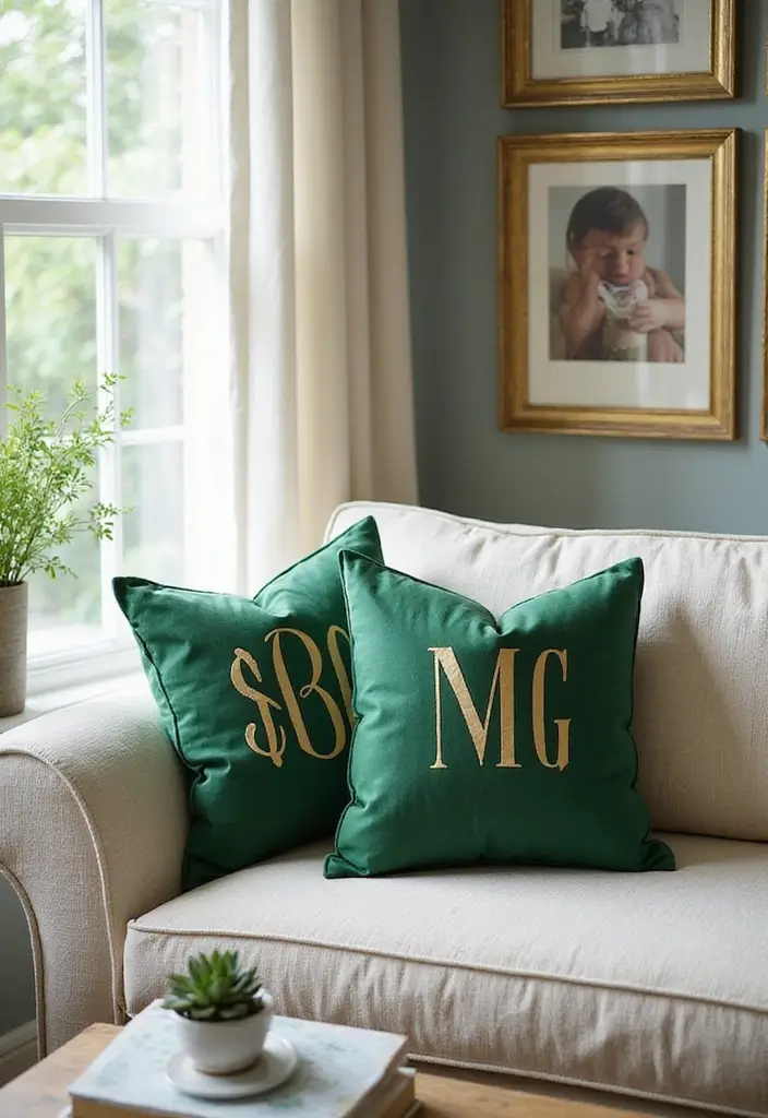 27 Emerald Green and Gold Living Room Ideas That Feel Rich and Luxurious - 22. Personalized Accents