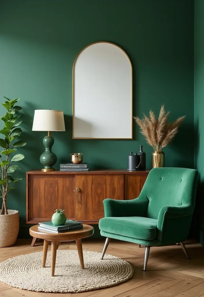 27 Emerald Green and Gold Living Room Ideas That Feel Rich and Luxurious - 4. Vintage Furniture Pieces