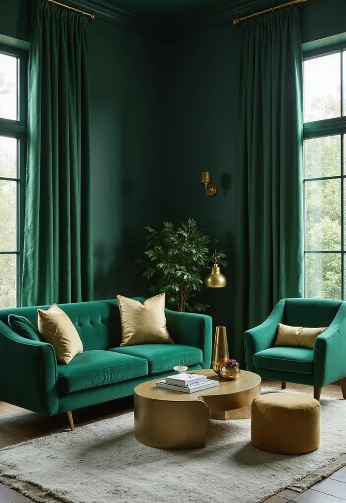 27 Emerald Green and Gold Living Room Ideas That Feel Rich and Luxurious - 8. Gold Accents in Furniture