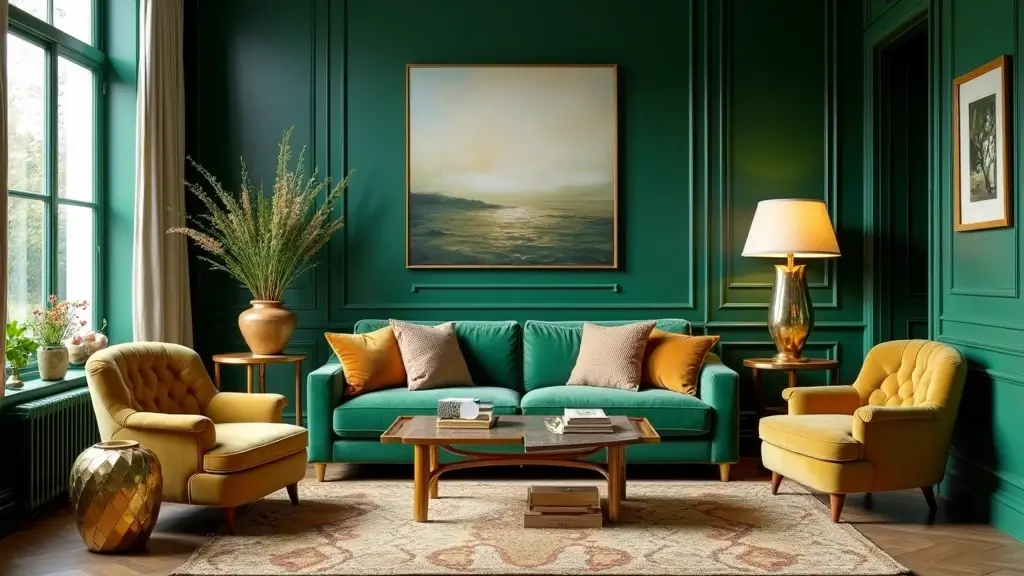 27 Emerald Green and Gold Living Room Ideas That Feel Rich and Luxurious
