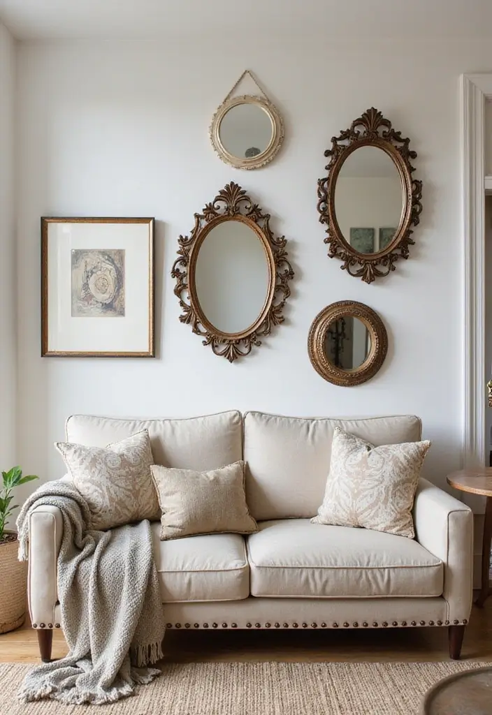 27 Feminine Living Room Decor Ideas That Feel Soft and Modern - 19. Mirrors for Space and Light