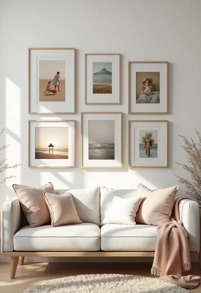 27 Feminine Living Room Decor Ideas That Feel Soft and Modern - 7. Gallery Wall