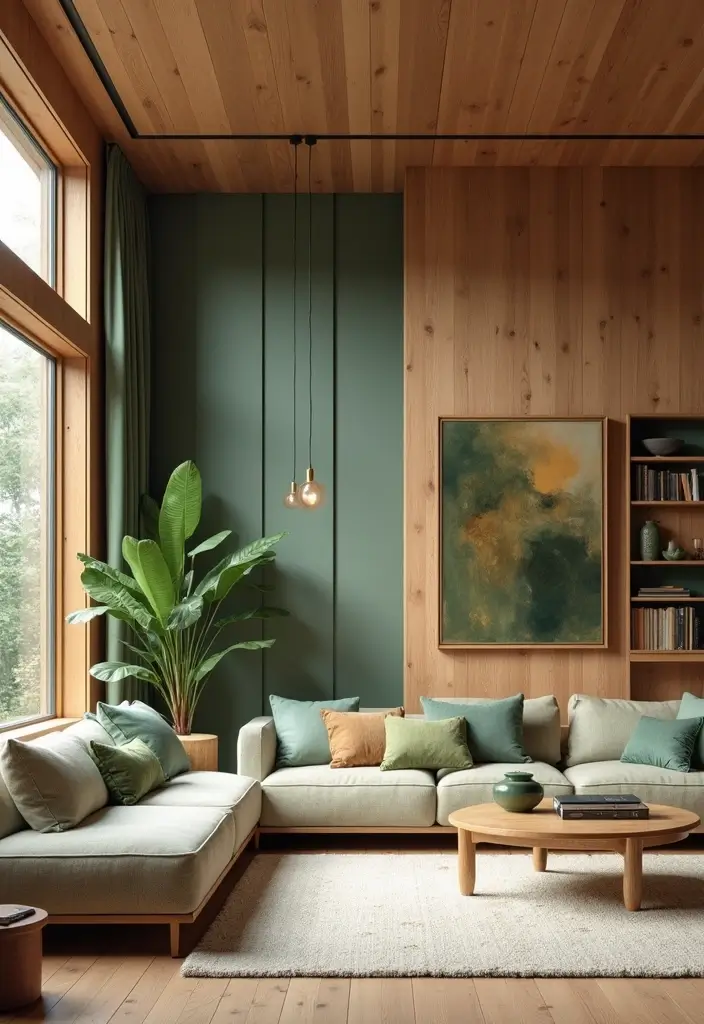 27 Green Mid Century Modern Living Room Ideas That Feel Retro and Fresh - 11. Natural Wood Elements