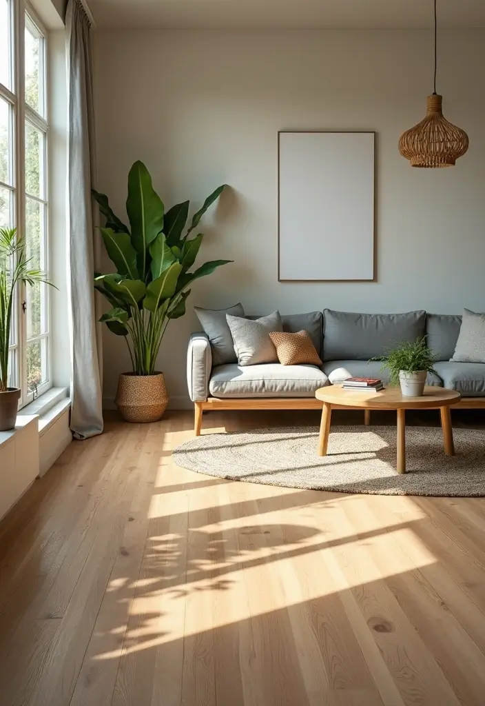 27 Green Mid Century Modern Living Room Ideas That Feel Retro and Fresh - 19. Sustainable Flooring Options