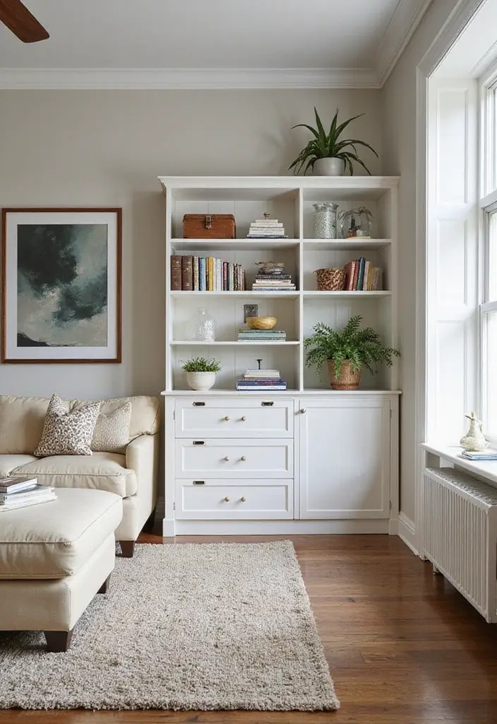 27 Green Mid Century Modern Living Room Ideas That Feel Retro and Fresh - 26. Innovative Storage Solutions