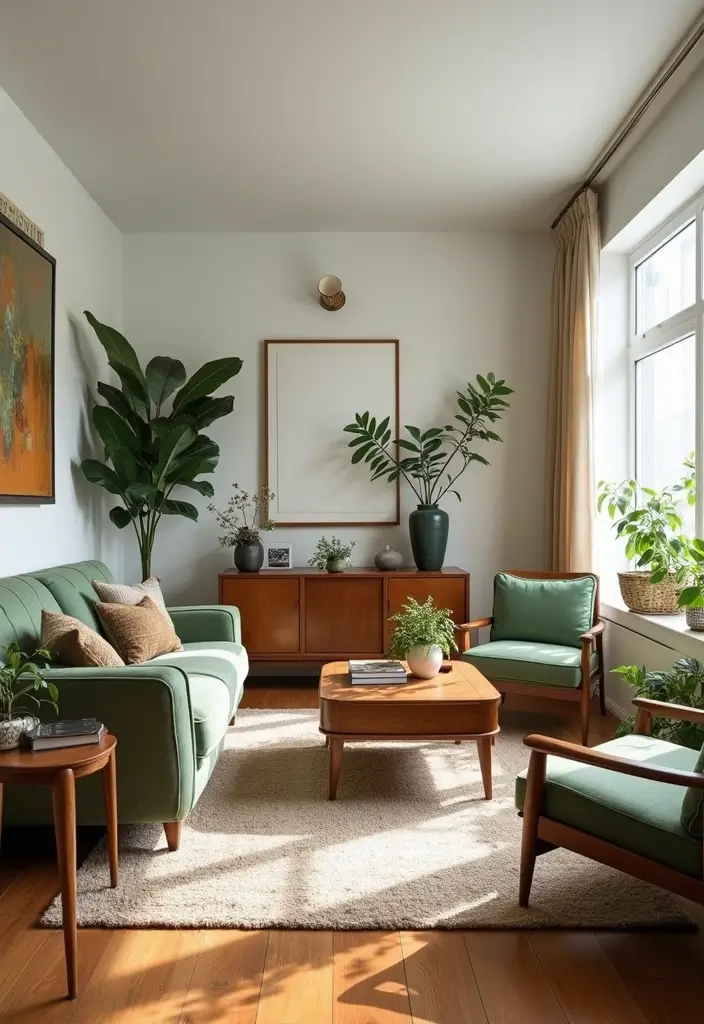 27 Green Mid Century Modern Living Room Ideas That Feel Retro and Fresh - 7. Reclaimed Furniture Pieces