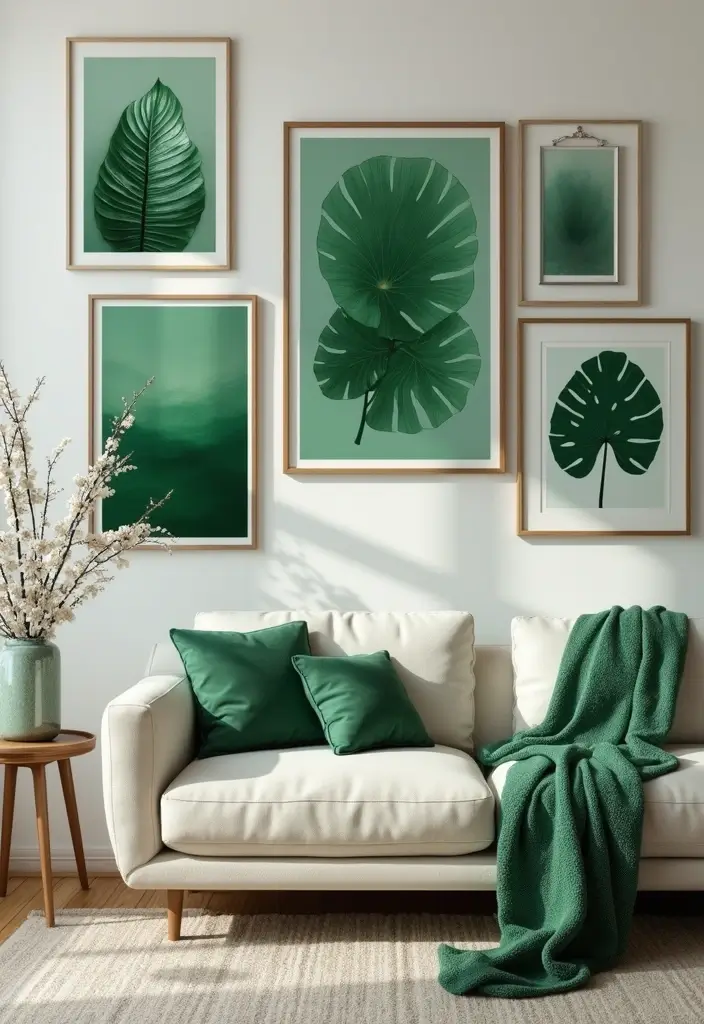 27 Green Mid Century Modern Living Room Ideas That Feel Retro and Fresh - 9. Green Accents in Artwork