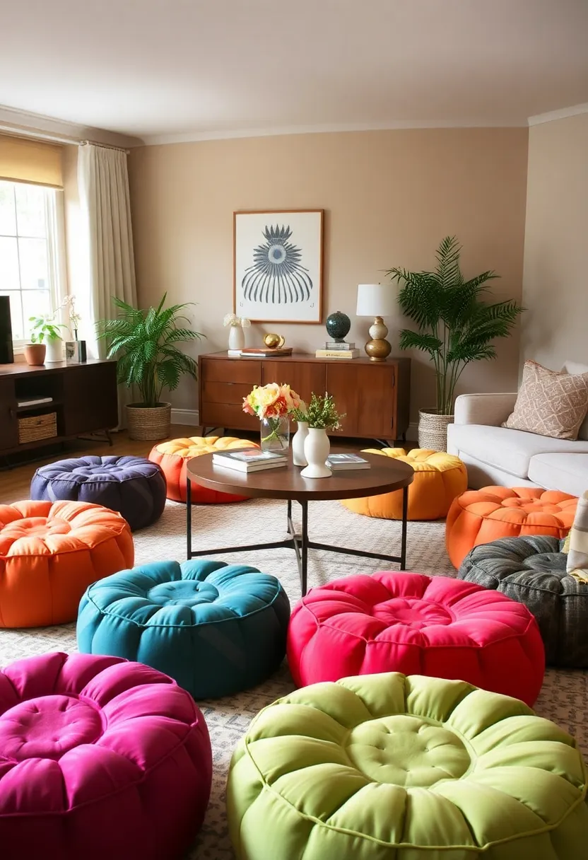 27 Living Room Essentials Ideas That Every Home Needs - 20. Functional Floor Poufs