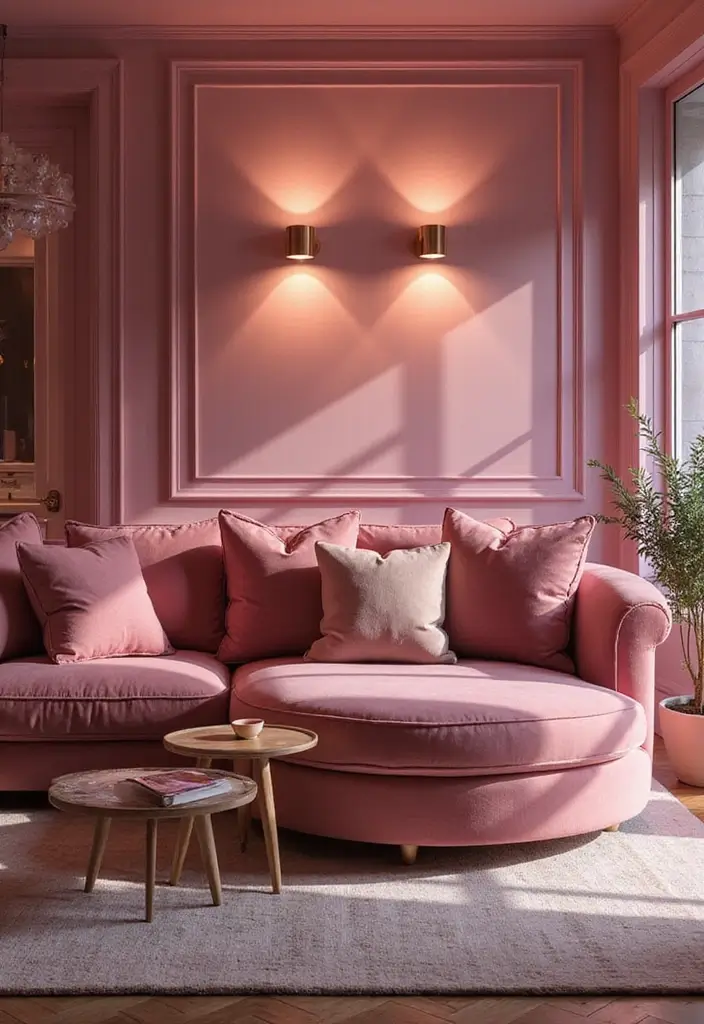 27 Living Room Pink Ideas That Feel Feminine and Warm - 10. Pink Lighting Fixtures