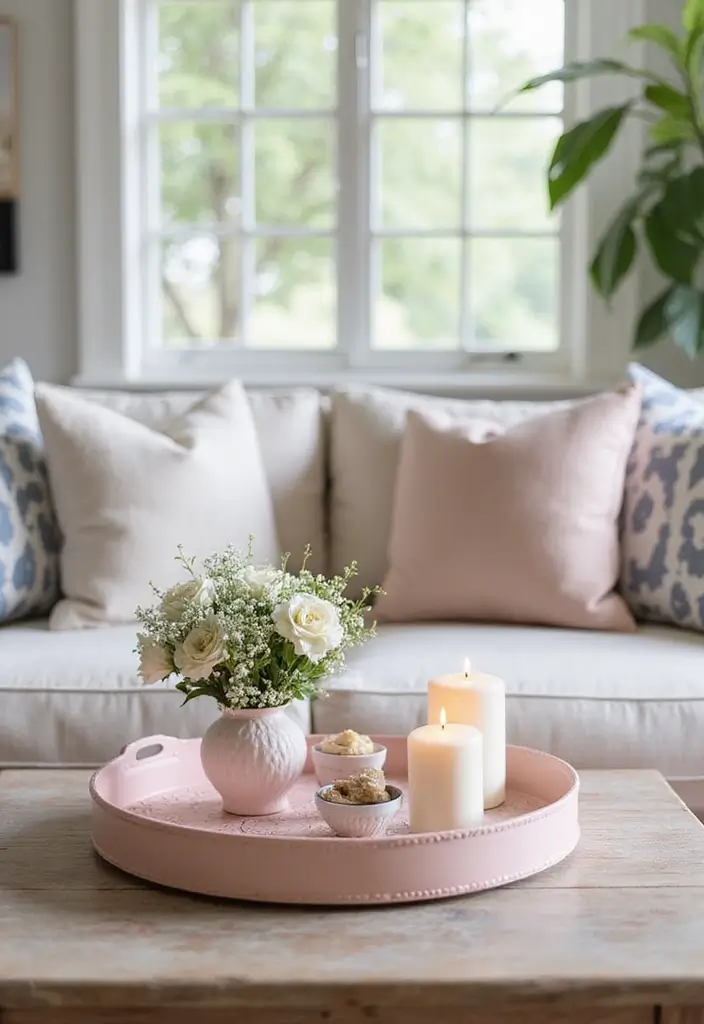 27 Living Room Pink Ideas That Feel Feminine and Warm - 11. Pink Decorative Trays