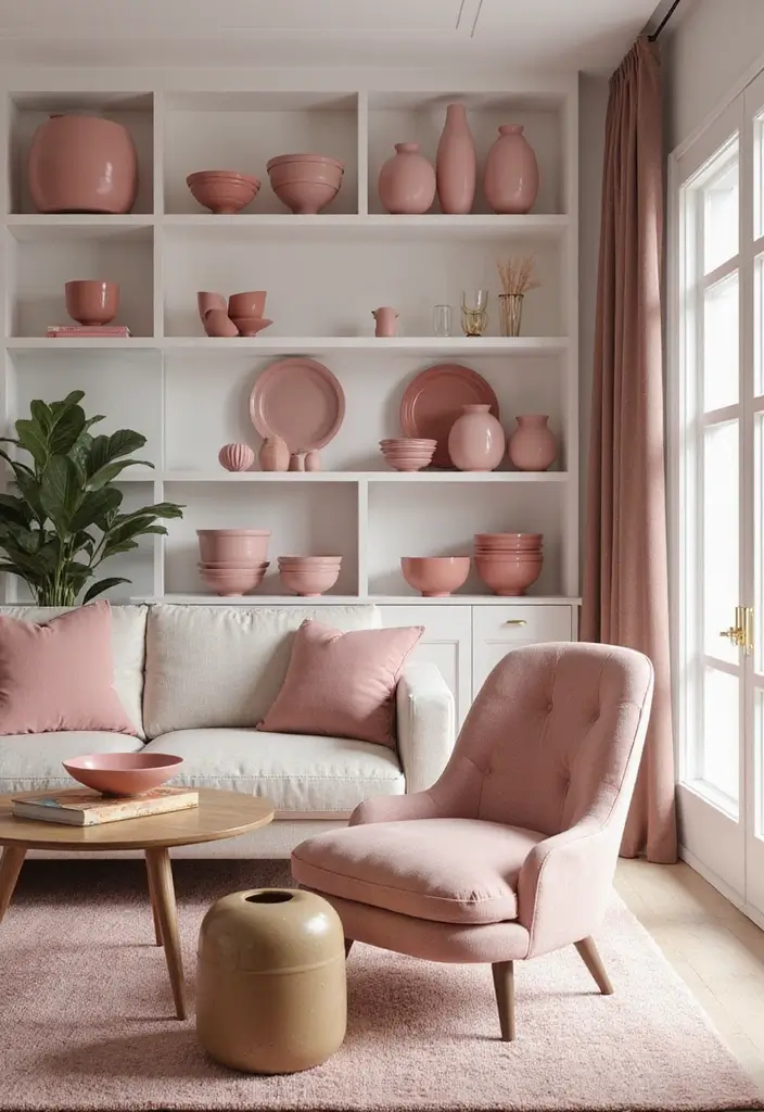 27 Living Room Pink Ideas That Feel Feminine and Warm - 17. Pink Decorative Bowls and Vases