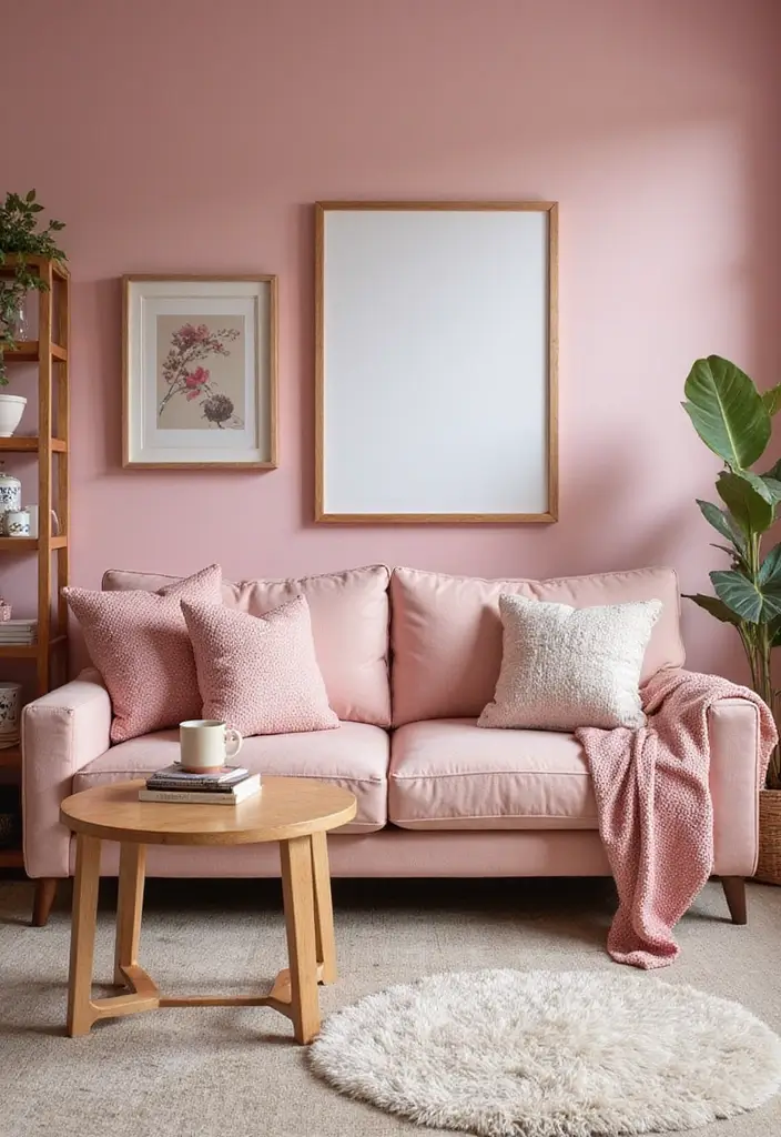 27 Living Room Pink Ideas That Feel Feminine and Warm - 18. Pink-Themed Themed Decor