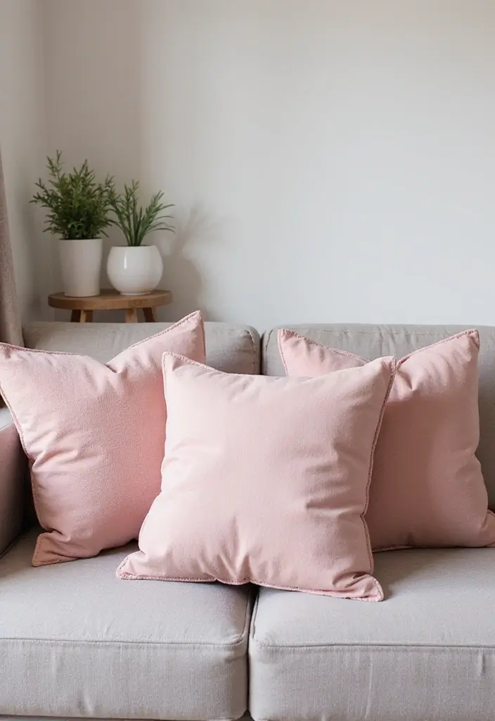 27 Living Room Pink Ideas That Feel Feminine and Warm - 2. Soft Pink Throw Pillows