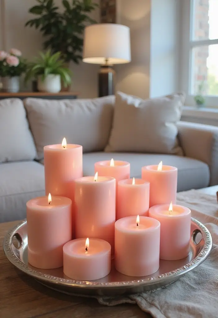 27 Living Room Pink Ideas That Feel Feminine and Warm - 20. Pink Candles and Holders