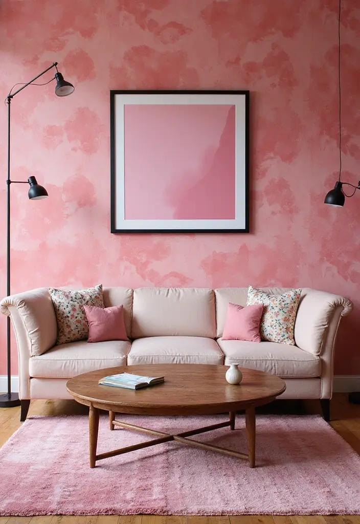 27 Living Room Pink Ideas That Feel Feminine and Warm - 21. Pink Wallpaper for a Bold Statement