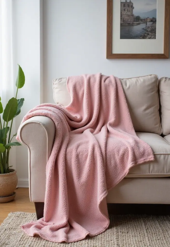 27 Living Room Pink Ideas That Feel Feminine and Warm - 25. Pink Throw Blankets