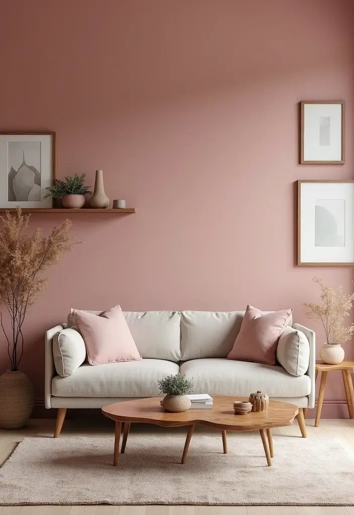 27 Living Room Pink Ideas That Feel Feminine and Warm - 3. Pink Accent Wall