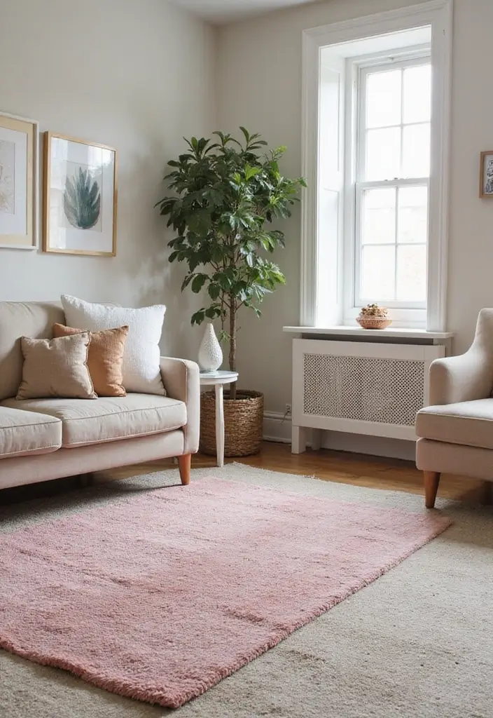 27 Living Room Pink Ideas That Feel Feminine and Warm - 4. Layered Rugs with Pink Accents