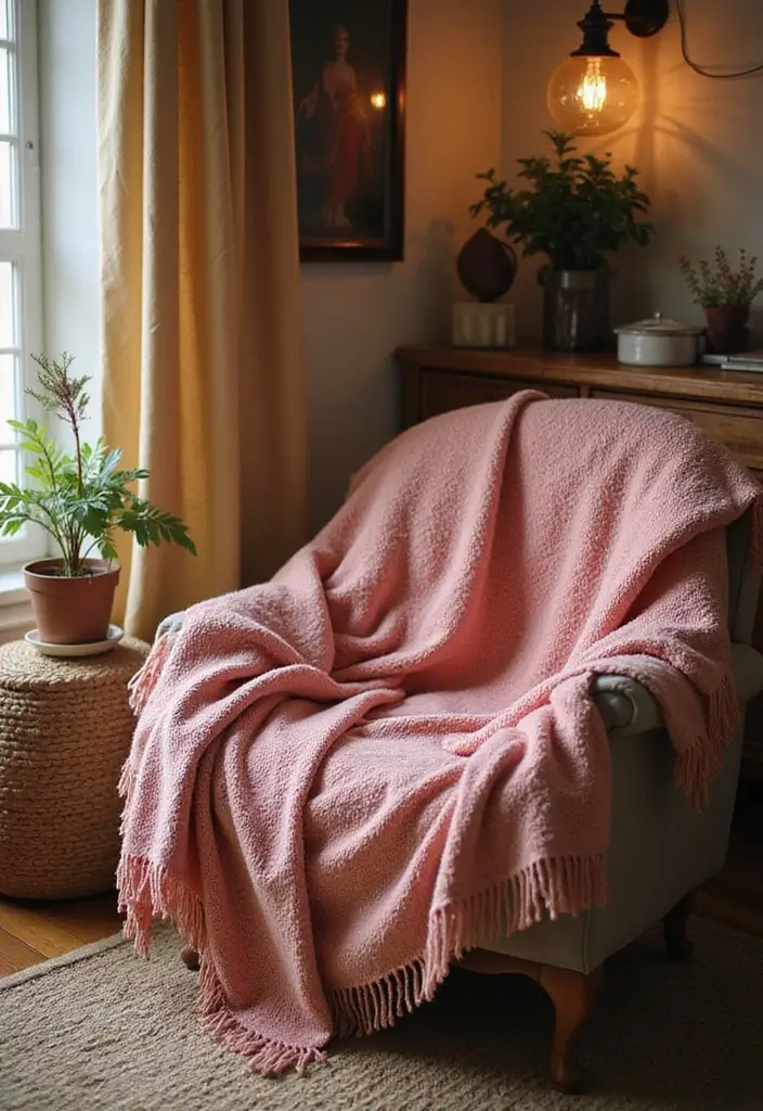 27 Living Room Pink Ideas That Feel Feminine and Warm - 7. Bohemian Pink Throws