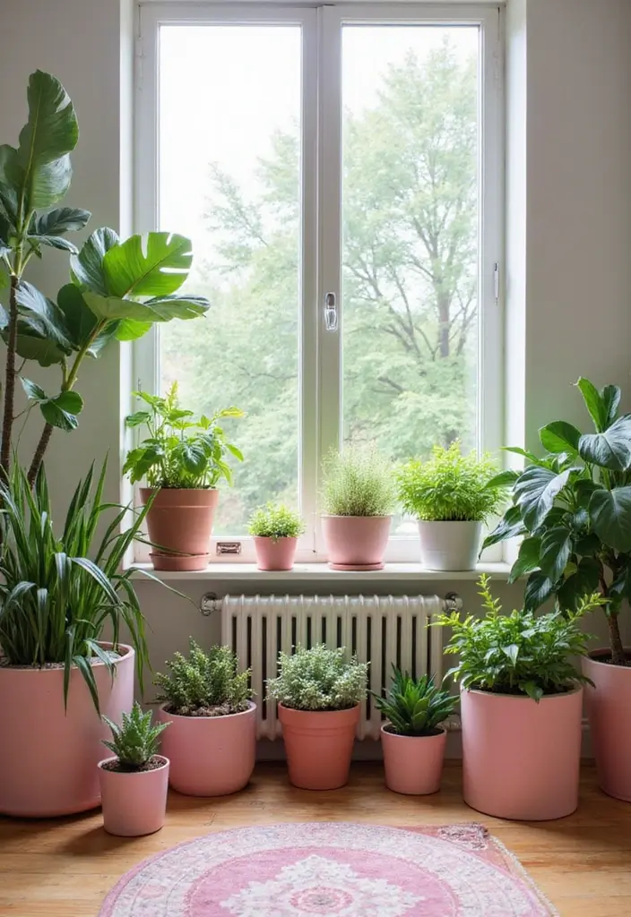 27 Living Room Pink Ideas That Feel Feminine and Warm - 9. Pink Plants and Vases