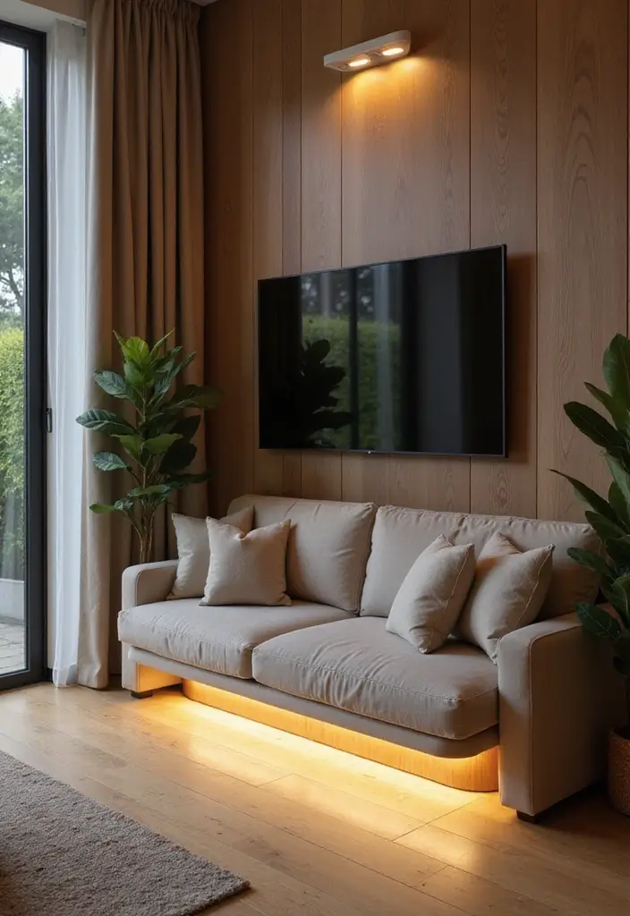 27 Living Room With Bench Ideas That Add Seating and Style - 17. Bench with Integrated Lighting